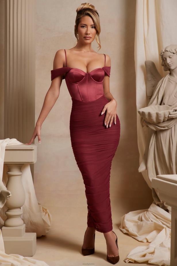Oh Polly Cecily Off The Shoulder Ruched Corset Maxi Dress N80H280 Red