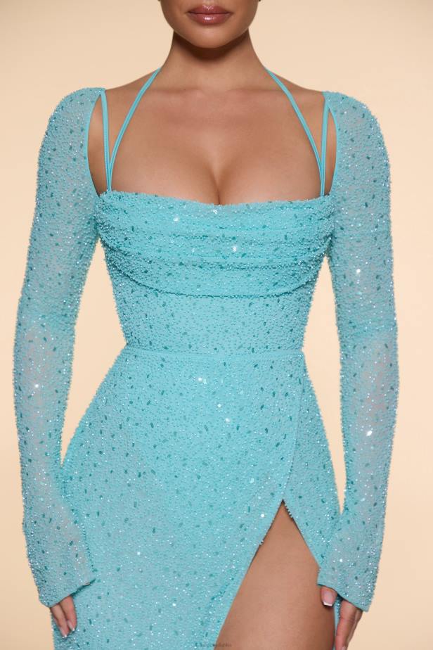 Oh Polly Champel Embellished Cowl Neck Maxi Dress N80H65 Aqua