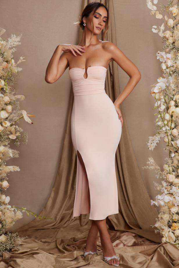 Oh Polly Dulcinea Strapless Thigh High Split Maxi Dress N80H92 Blush