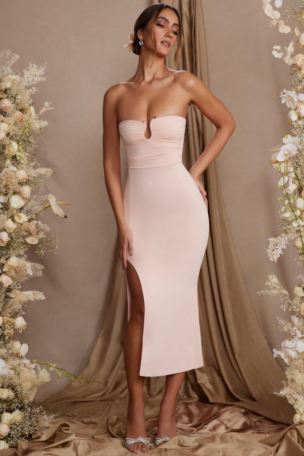 Oh Polly Dulcinea Strapless Thigh High Split Maxi Dress N80H92 Blush