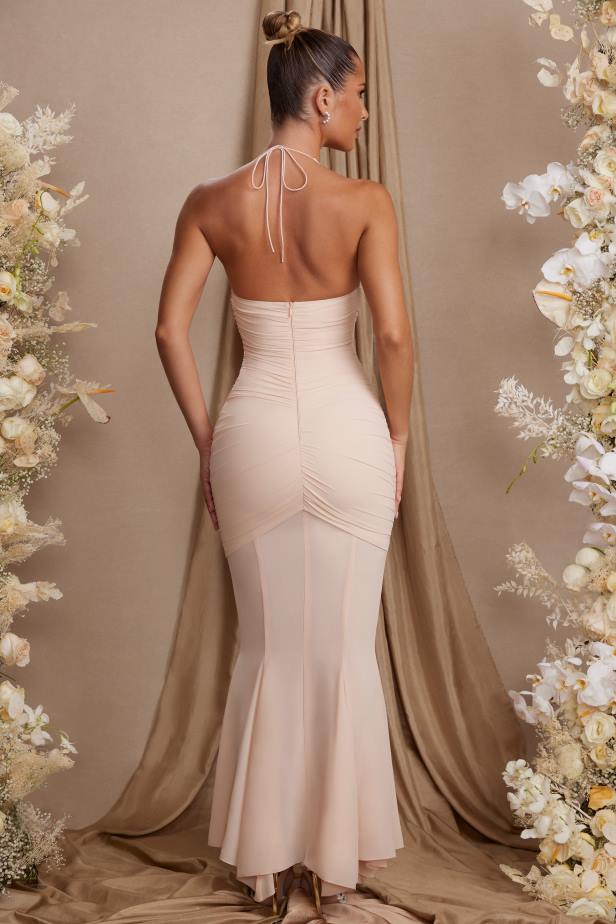 Oh Polly Etta Halterneck Cut Out Maxi Dress N80H93 Cream