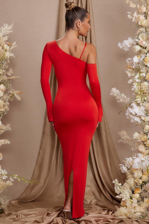 Oh Polly Isolde Long Sleeve Off The Shoulder Maxi Dress N80H197 Red