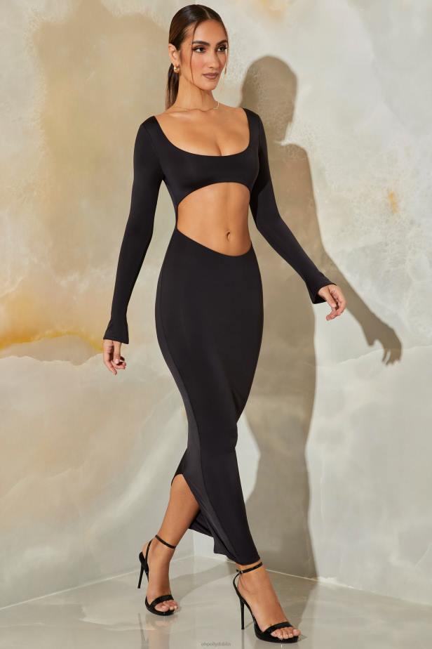 Oh Polly Kismet Long Sleeve Cut Out Maxi Dress N80H326 Black
