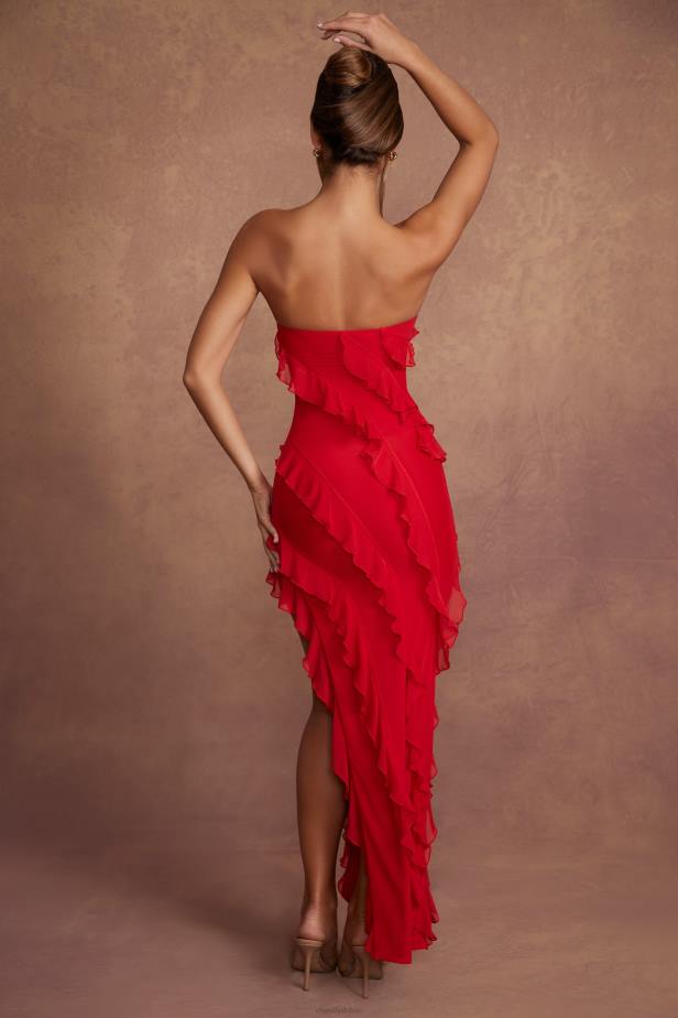 Oh Polly Nevali Bandeau Ruffle Detail Maxi Dress N80H72 Red