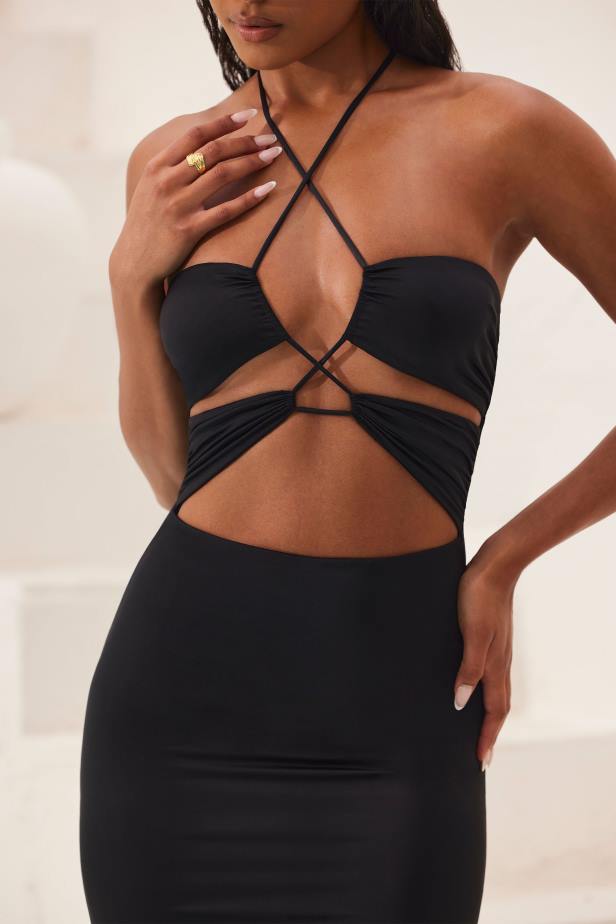 Oh Polly Oceane Cut Out Halter Neck Floor Length Maxi Dress N80H21 Black