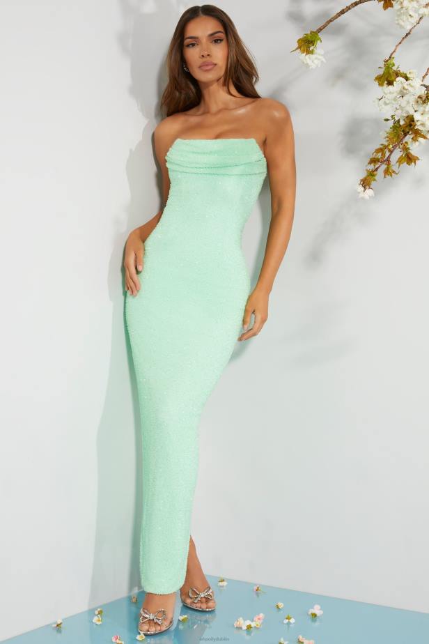 Oh Polly Palermo Embellished Bandeau Cowl Neck Maxi Dress N80H226 Mint