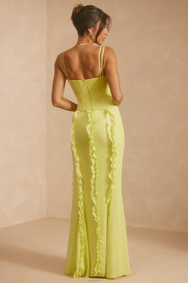 Oh Polly Perrine Corset Frill Skirt Maxi Dress N80H6 Lime Green