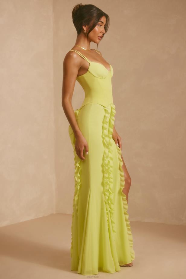 Oh Polly Perrine Corset Frill Skirt Maxi Dress N80H6 Lime Green