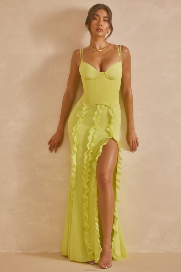 Oh Polly Perrine Corset Frill Skirt Maxi Dress N80H6 Lime Green
