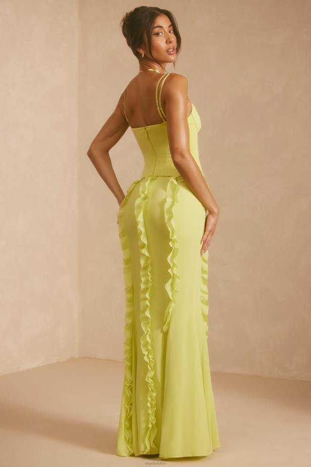 Oh Polly Perrine Corset Frill Skirt Maxi Dress N80H6 Lime Green
