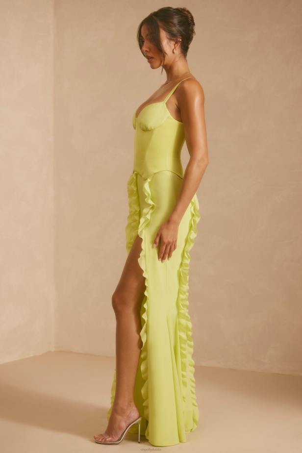 Oh Polly Perrine Corset Frill Skirt Maxi Dress N80H6 Lime Green