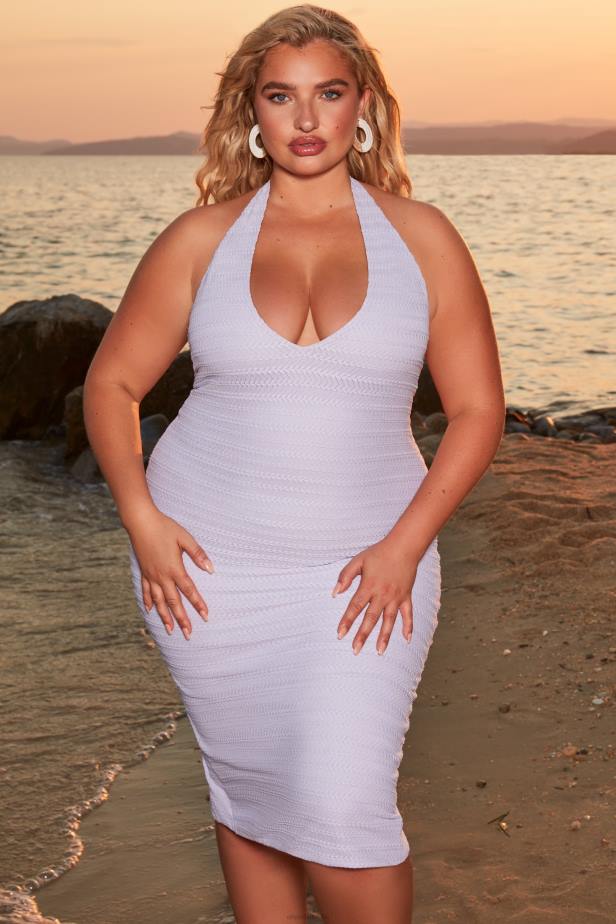 Oh Polly Azure Crochet Plunge Neck Midi Dress N80H485 Lilac