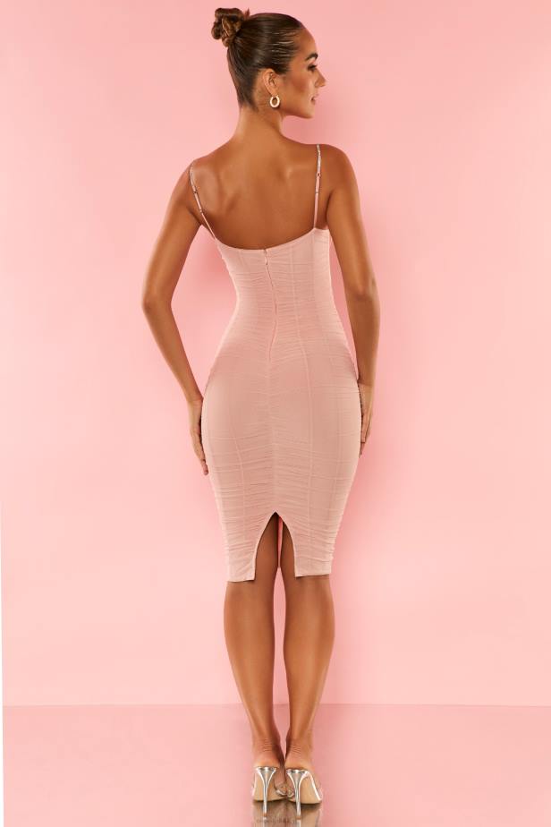 Oh Polly Corsica Embellished Strap Cut Out Midi Dress N80H177 Rose