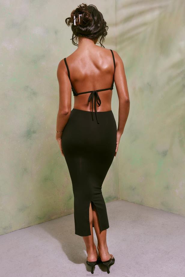 Oh Polly Demetria Ruched Cut Out Midi Dress N80H35 Black