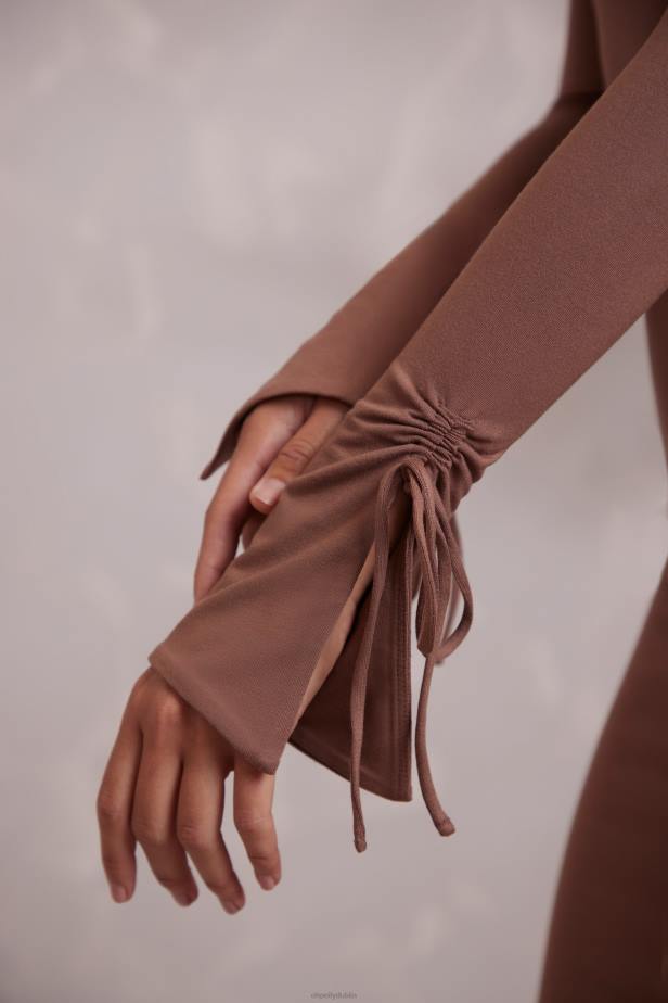 Oh Polly Ember Long Sleeve Off The Shoulder Midi Dress N80H214 Brown