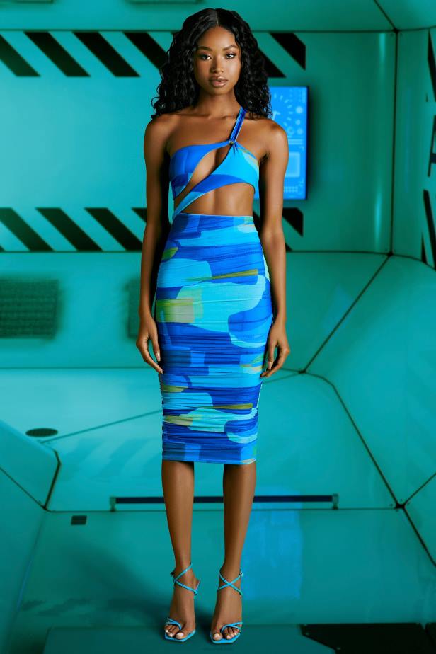 Oh Polly Evolving Asymmetric Cut Out Midi Dress N80H470 Blue