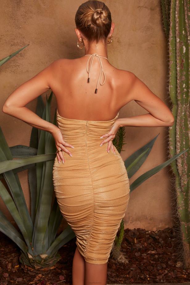 Oh Polly Glistening Ruched Keyhole Midi Dress N80H407 Gold