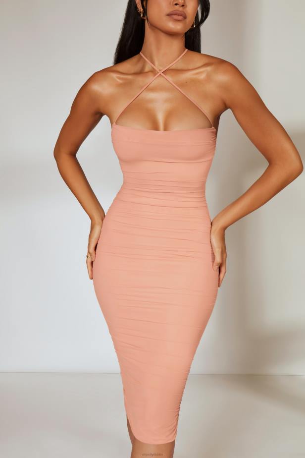 Oh Polly Legacy Front Cross Strap Ruched Midi Dress N80H316 Blush