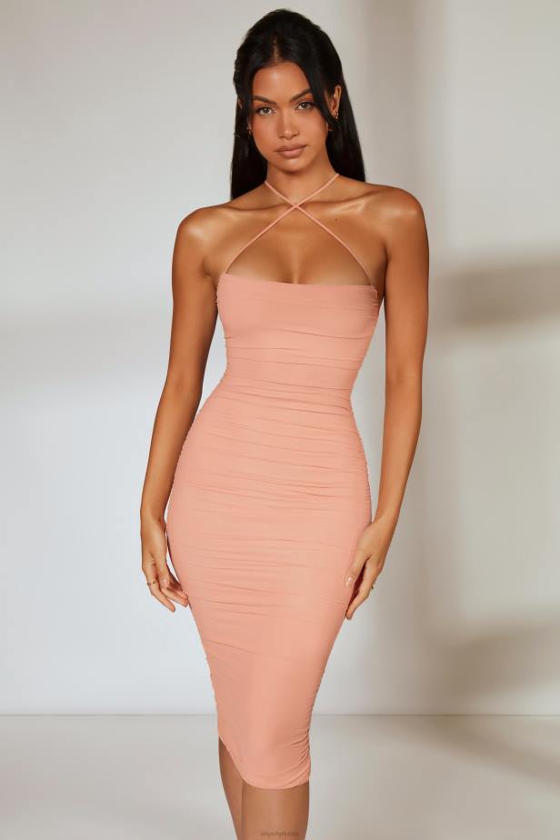 Oh Polly Legacy Front Cross Strap Ruched Midi Dress N80H316 Blush