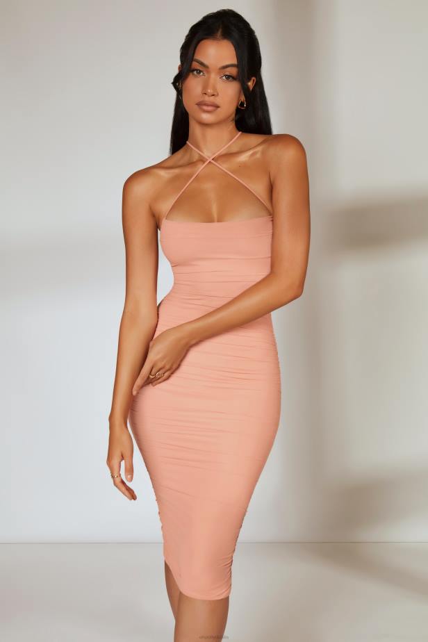Oh Polly Legacy Front Cross Strap Ruched Midi Dress N80H316 Blush
