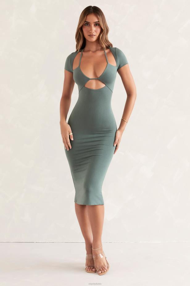 Oh Polly Lynden Cap Sleeve Cut Out Midi Dress N80H537 Green