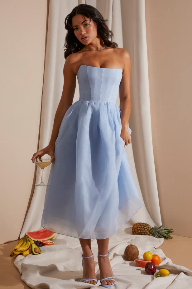 Oh Polly Marise Strapless Corset Tulle Midi Dress N80H238 Blue