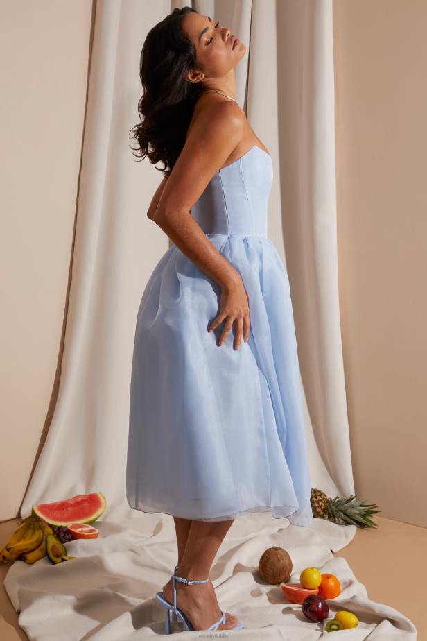 Oh Polly Marise Strapless Corset Tulle Midi Dress N80H238 Blue