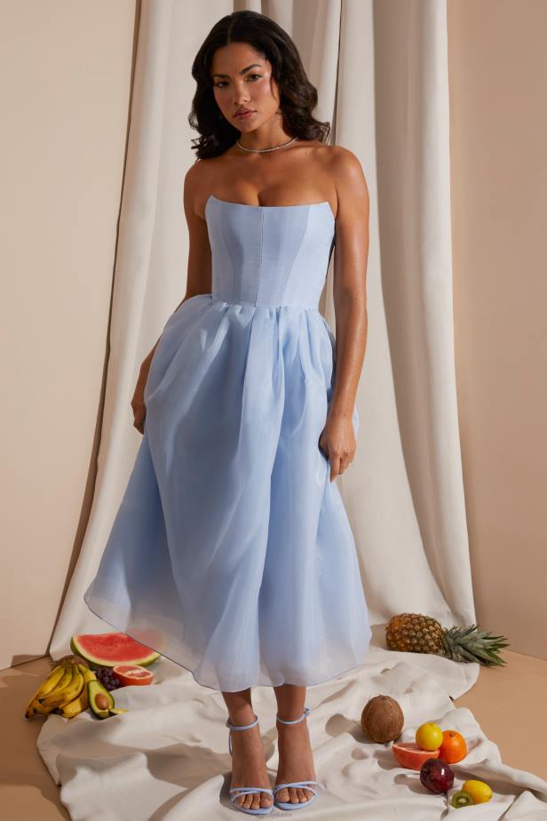 Oh Polly Marise Strapless Corset Tulle Midi Dress N80H238 Blue