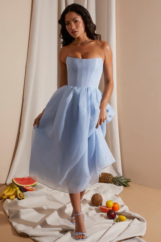 Oh Polly Marise Strapless Corset Tulle Midi Dress N80H238 Blue