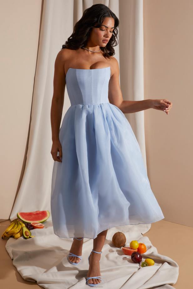 Oh Polly Marise Strapless Corset Tulle Midi Dress N80H238 Blue