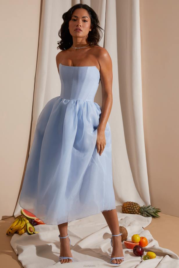 Oh Polly Marise Strapless Corset Tulle Midi Dress N80H238 Blue