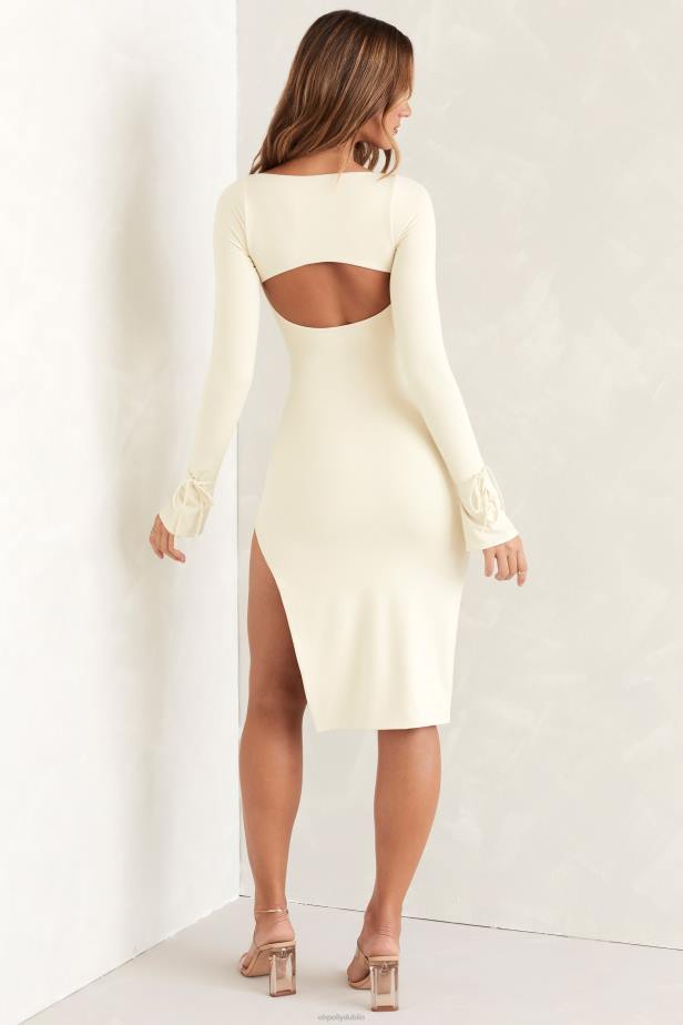 Oh Polly Sawyer Square Neck Long Sleeve Midi Dress N80H141 Ivory