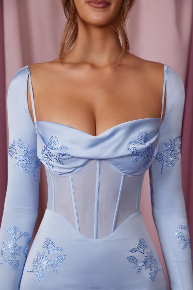 Oh Polly Adrienne Long Sleeve Corset Mini Dress N80H271 Blue