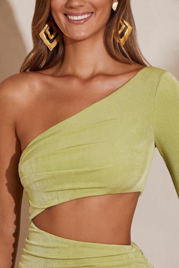 Oh Polly Ali One Shoulder Flare Sleeve Mini Dress N80H136 Green