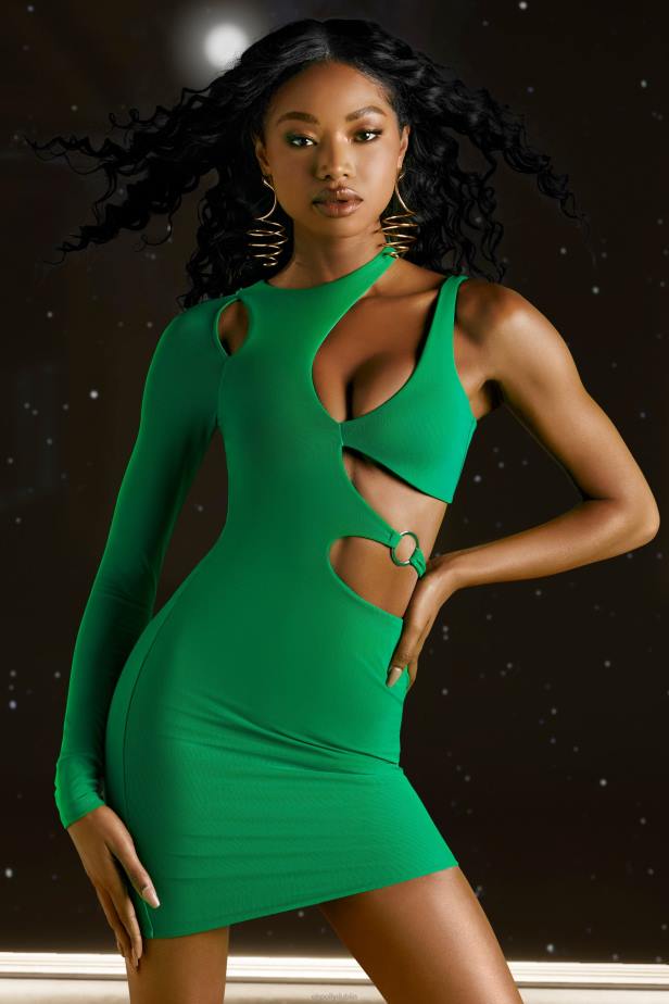 Oh Polly Ask About Me Asymmetric Cut Out Mini Dress N80H402 Green