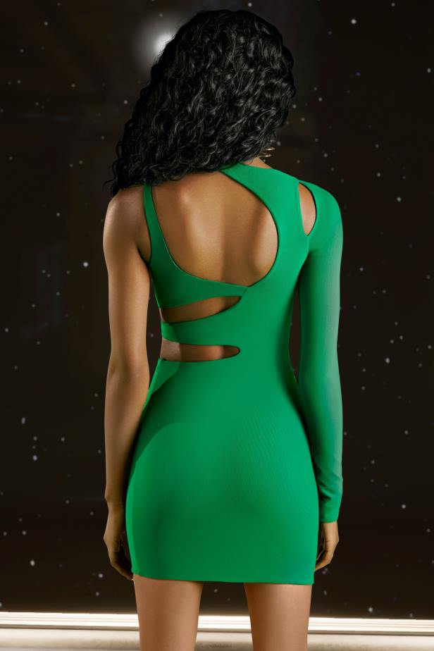 Oh Polly Ask About Me Asymmetric Cut Out Mini Dress N80H402 Green