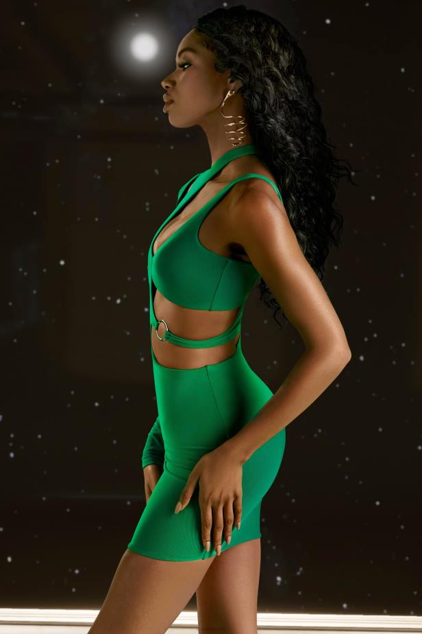 Oh Polly Ask About Me Asymmetric Cut Out Mini Dress N80H402 Green