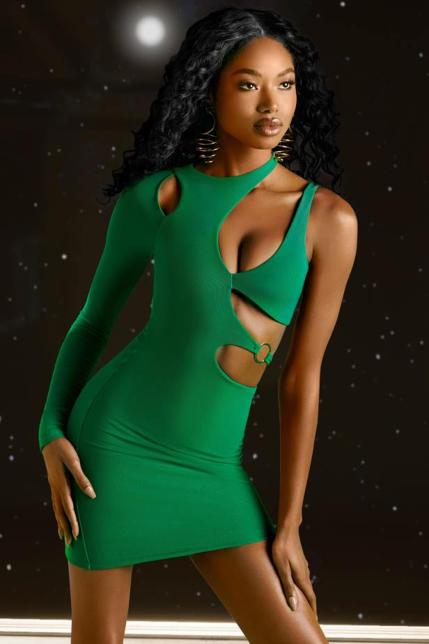 Oh Polly Ask About Me Asymmetric Cut Out Mini Dress N80H402 Green