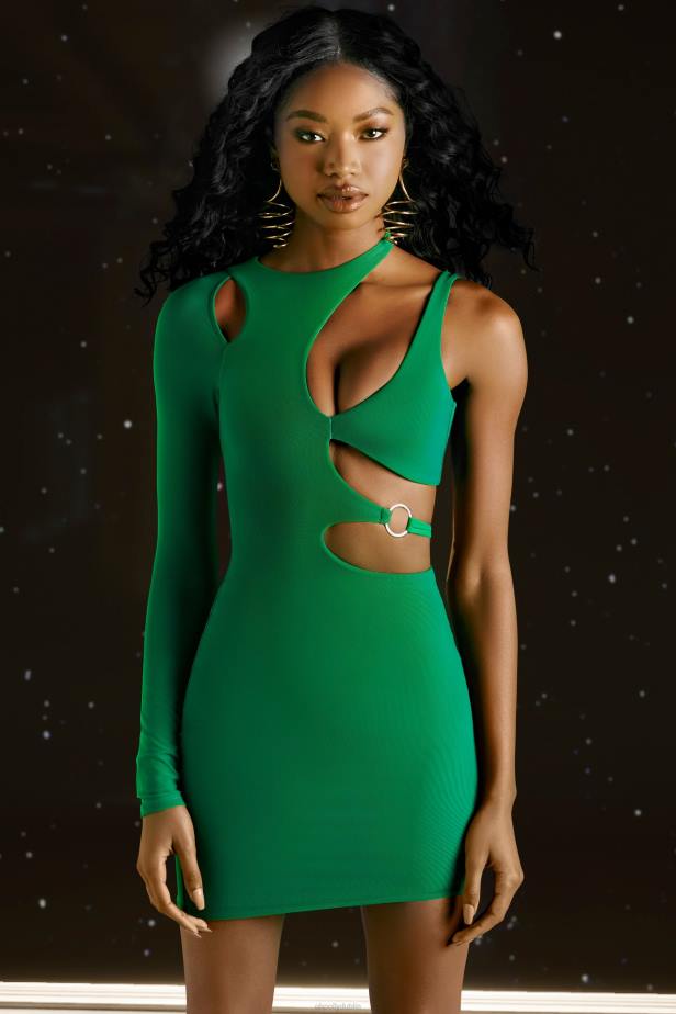 Oh Polly Ask About Me Asymmetric Cut Out Mini Dress N80H402 Green
