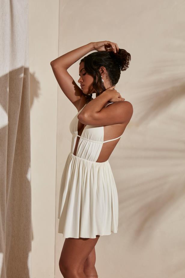 Oh Polly Carmen Ruched Skater Skirt Mini Dress N80H380 Ivory