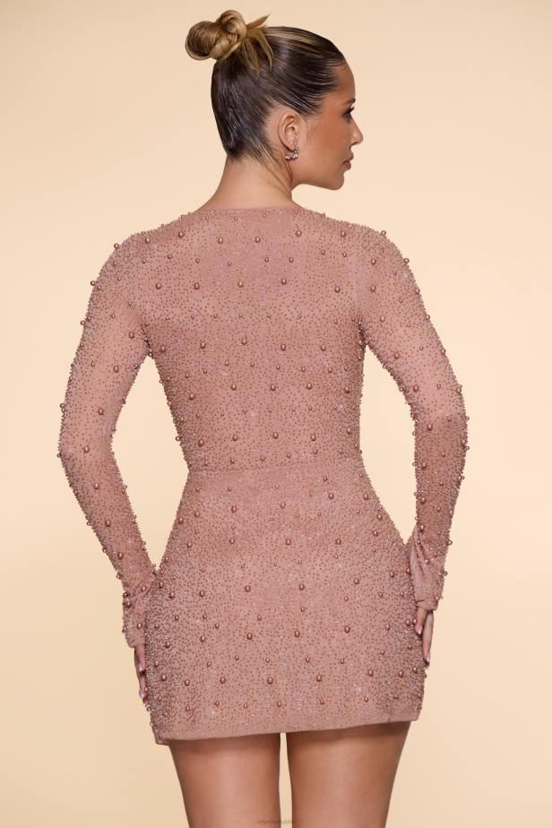 Oh Polly Chelsea Embellished Wrap Over A-Line Mini Dress N80H62 Beige