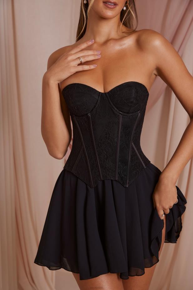 Oh Polly Chloe Strapless Lace Corset Mini Dress N80H253 Black