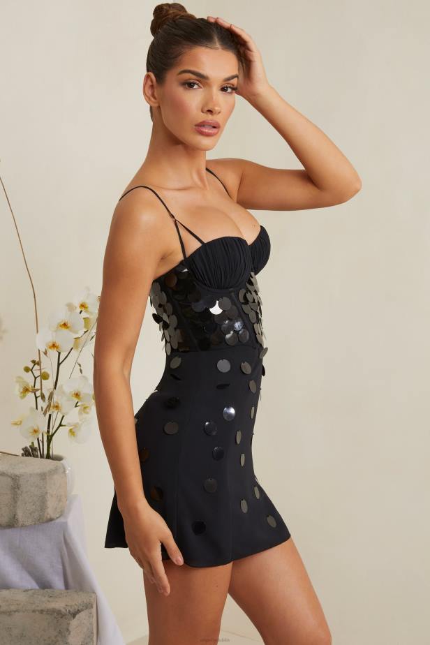 Oh Polly Constance Embellished Corset Mini Dress N80H218 Black