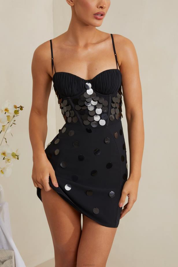Oh Polly Constance Embellished Corset Mini Dress N80H218 Black