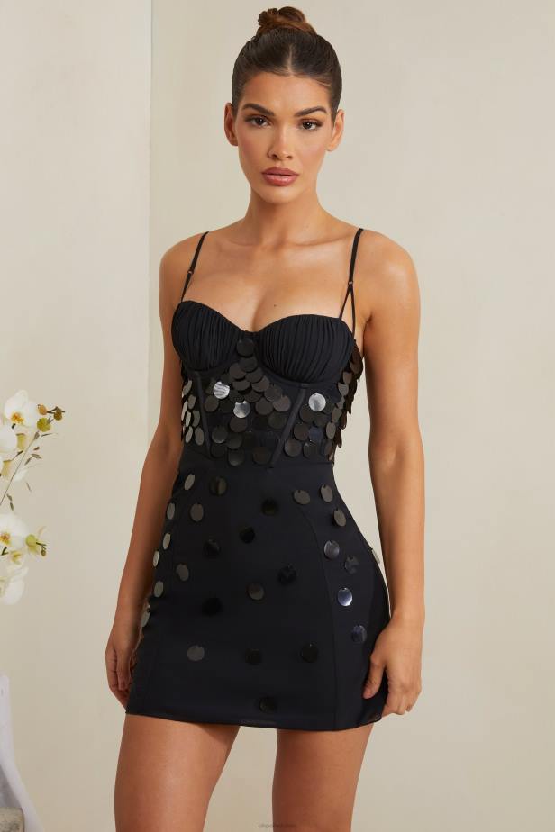 Oh Polly Constance Embellished Corset Mini Dress N80H218 Black