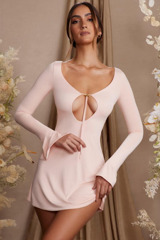 Oh Polly Cosette Long Sleeve Cut Out A-Line Mini Dress N80H97 Blush