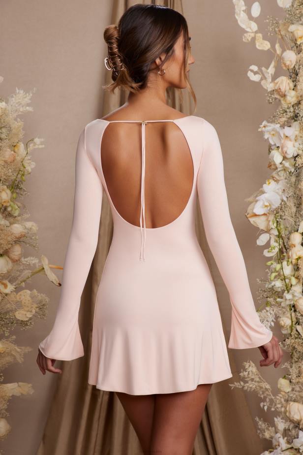 Oh Polly Cosette Long Sleeve Cut Out A-Line Mini Dress N80H97 Blush