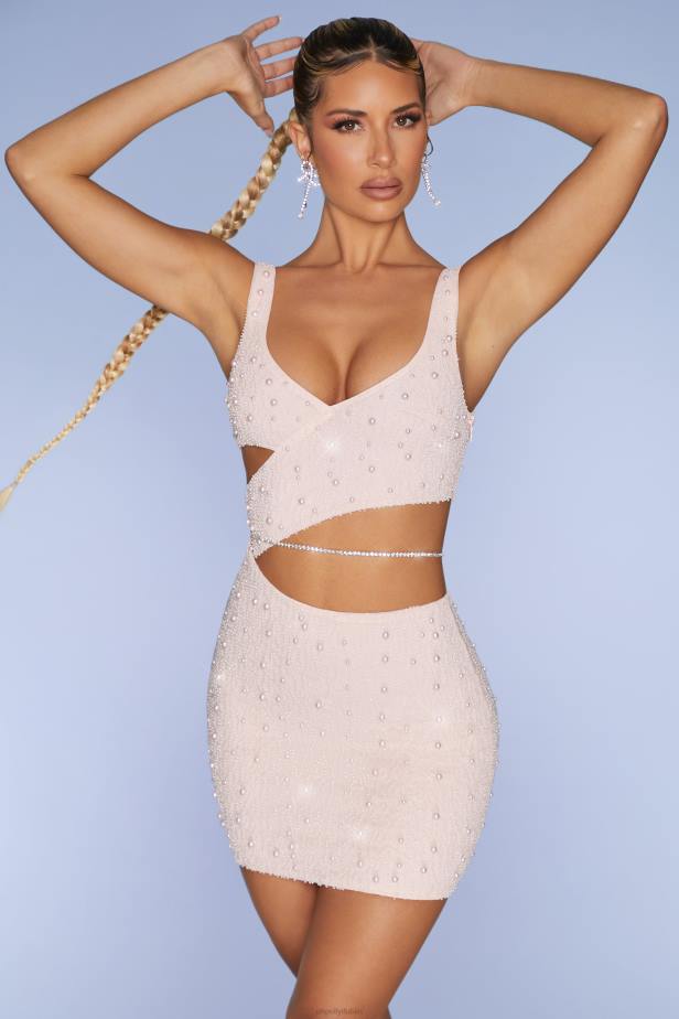 Oh Polly Epernay Embellished Cut Out Mini Dress N80H433 Blush