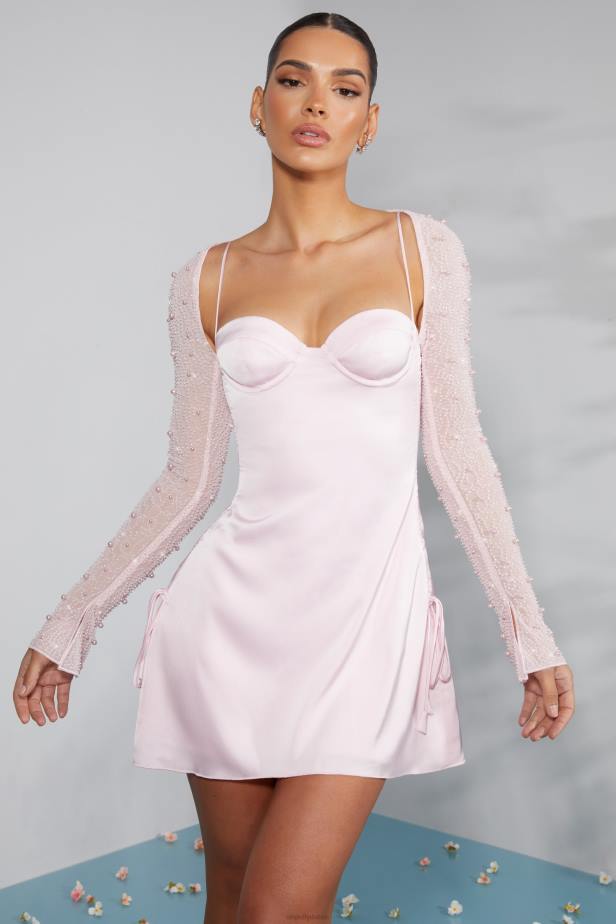 Oh Polly Geneva Long Sleeve Embellished A-line Mini Dress N80H230 Blush