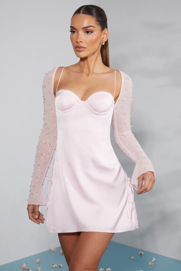 Oh Polly Geneva Long Sleeve Embellished A-line Mini Dress N80H230 Blush